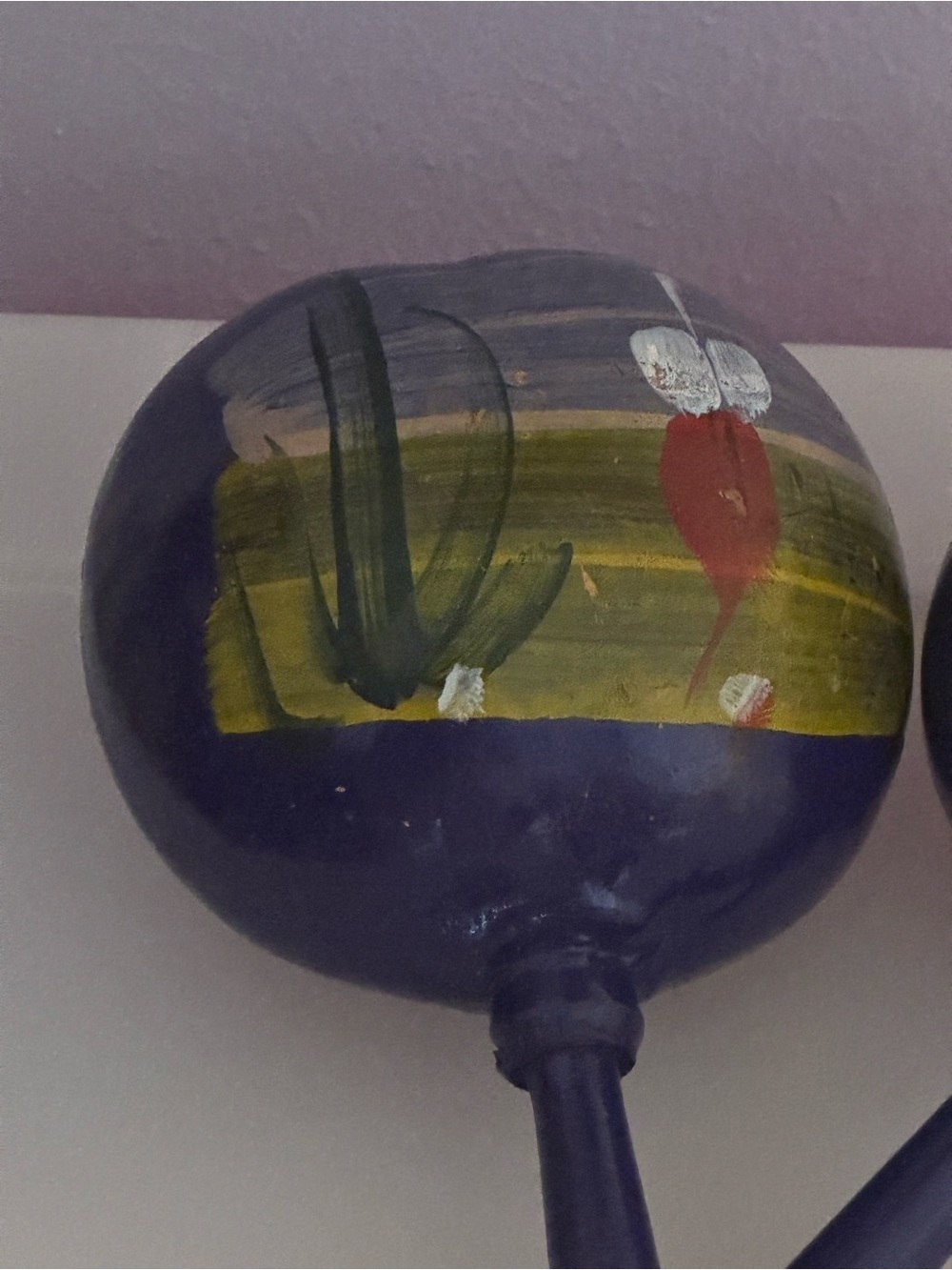 Hand-Painted Wooden Maracas in Deep Purple with design - Picture 2 of 3